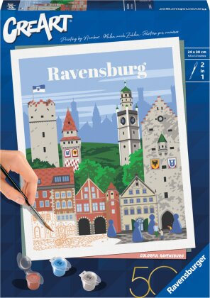 Ravensburger CreArt - Malen nach Zahlen 23685 - Colorful Ravensburg - ab 12 Jahren - Jubiläum 50 Jahre Ravensburger Blaues Dreieck