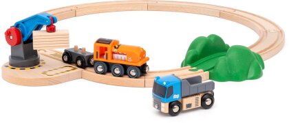 BRIO World – 36028 Starterset Güterzug mit Kran A | Zugset für Kinder ab 3 Jahren