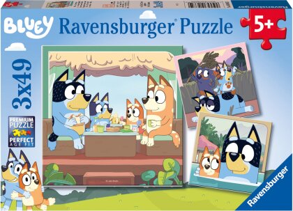 Ravensburger Kinderpuzzle 05685 - Blueys Abenteuer - 3x49 Teile Bluey Puzzle für Kinder ab 5 Jahren