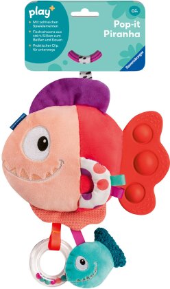 Ravensburger 4871 play+ Pop-it Piranha (rot), Kuscheltier mit vielen Spieleffekten - Baby-Spielzeug ab 0 Monaten