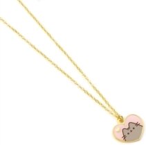 Pusheen The Cat: Pink Enamel And Gold Heart - Necklace