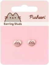 Pusheen The Cat: Pink Enamel And Gold Heart - Stud Earrings