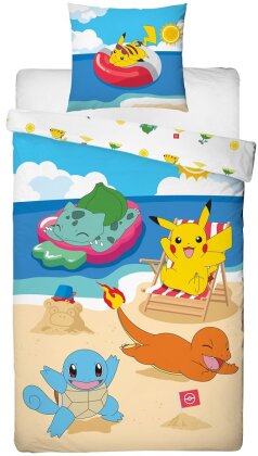 Pokémon - Parure de lit en microfibre Pikachu et ses amis à la plage (200x140cm + 63x63cm)