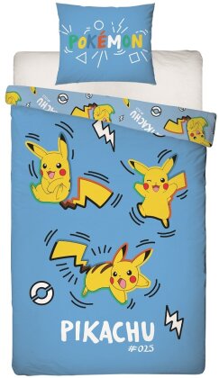 Pokémon - Parure de lit en microfibre Pikachu dans tous ses états (200x140cm + 63x63cm)