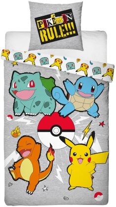 Pokémon - Parure de lit en microfibre Pikachu et Starter 1G (200x140cm + 63x63cm)