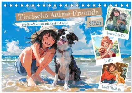 Tierische Anime-Freunde - Fröhliche Streifzüge mit Hund und Katze (Tischkalender 2025 DIN A5 quer), CALVENDO Monatskalender