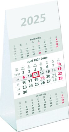3-Monats-Aufstellkalender 2025 - 10,5x14,5 cm - 3 Monate auf 1 Seite - mit Kopftafel und Datumsschieber - Mehrmonatskalender - 980-0000