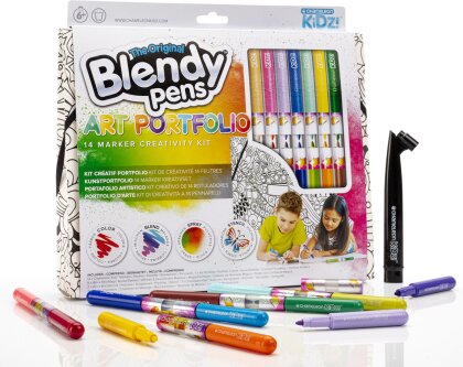 Blendy Pens 14 Farben Portfolio - 14 Stifte, Mappe, 2 Schablonen,