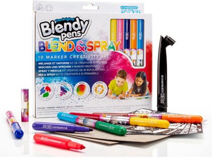 Blendy Pens 10 Farben Schablonen - 10 Filzstifte, 2 Schablonen,