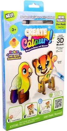 Create Tiere Puma + Papagei, d - 3D Holzmodell, Wassermalstift,