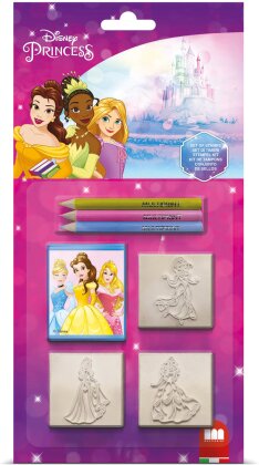 Stempelset Disney Princess 7 - Teile, 3 Stempel, 3 Buntstifte,