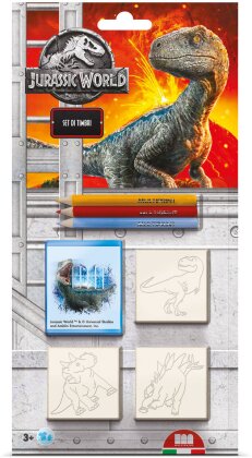 Stempelset Jurassic World 7 - Teile, 3 Stempel, 3 Buntstifte,
