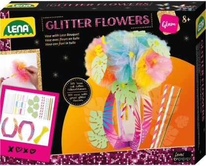 Glitter Flowers - Blumenstrass, glitzernder Tüll,