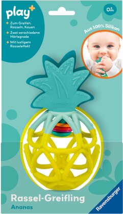 Ravensburger 4869 play+ Rassel-Greifling - Ananas, Zahnungshilfe, Silikon Baby-Spielzeug ab 0 Monate