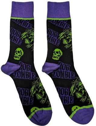 Rob Zombie Unisex Ankle Socks: Skull Face Green/Purple (UK Size 7 - 11)