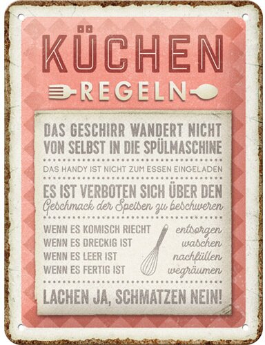 Blechschild. Home & Country / Küchen-Regeln