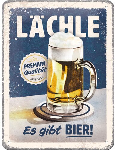Blechschild. Open Bar / Lächle ... Es gibt Bier