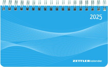 Querkalender Mini PP-Einband blau 2025 - Tisch-Kalender - Büro-Planer 15,6x9 cm - 1 Woche 2 Seiten - Ringbindung - Zettler