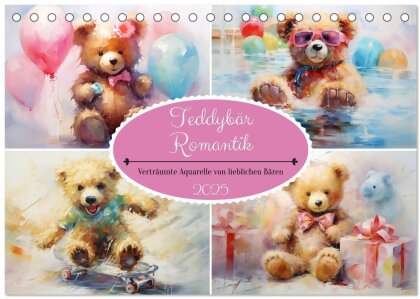 Teddybär Romantik. Verträumte Aquarelle von lieblichen Bären (Tischkalender 2025 DIN A5 quer) - CALVENDO Monatskalender