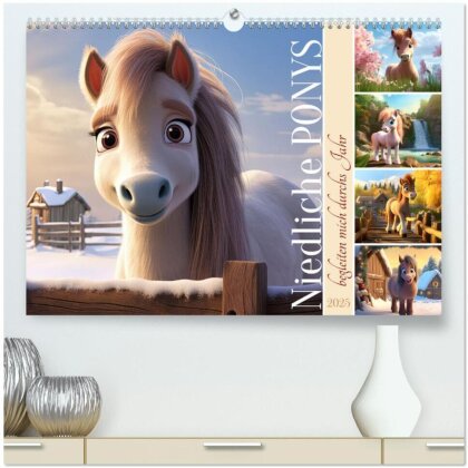 Niedliche Ponys (hochwertiger Premium Wandkalender 2025 DIN A2 quer) - Kunstdruck in Hochglanz