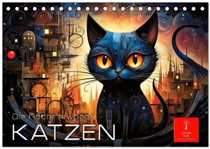 Katzen - die Nacht erwacht (Tischkalender 2025 DIN A5 quer), CALVENDO Monatskalender
