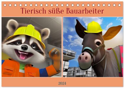 Tierisch süße Bauarbeiter (Tischkalender 2024 DIN A5 quer) - CALVENDO Monatskalender