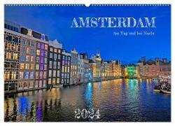 Amsterdam am Tag und bei Nacht (Wandkalender 2024 DIN A2 quer) - CALVENDO Monatskalender
