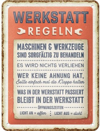 Blechschild. Best Garage / Werkstattregeln