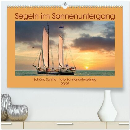 Segeln im Sonnenuntergang (hochwertiger Premium Wandkalender 2025 DIN A2 quer) - Kunstdruck in Hochglanz