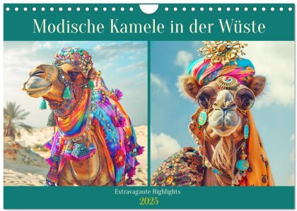 Modische Kamele in der Wüste. Extravagante Highlights (Wandkalender 2025 DIN A4 quer) - CALVENDO Monatskalender