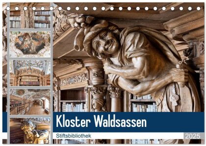 Kloster Waldsassen Stiftsbibliothek (Tischkalender 2025 DIN A5 quer) - CALVENDO Monatskalender