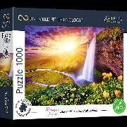 UFT Puzzle 1000 - Romantic Sunset: Wasserfall auf Island