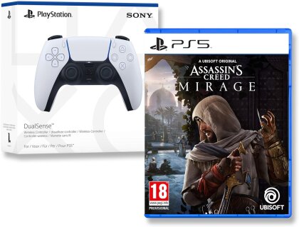 PS5 Controller DualSense White + Assassins Creed Mirage - Bundle