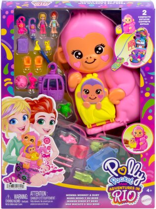 Polly Pocket Affen-Mama und Baby - 2-in-1 Schatulle, 2 Puppen,