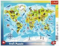 Rahmen-Puzzle 25 Teile - Weltkarte mit Tieren