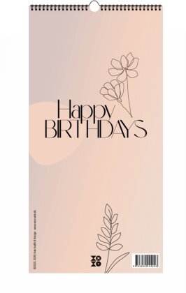 Immerwährender Geburtstagskalender "Happy Birthdays" ohne Jahreszahl. Florale Lineart in Bohofarben.