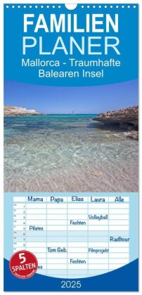 Familienplaner 2025 - Mallorca - Traumhafte Balearen Insel mit 5 Spalten (Wandkalender, 21 x 45 cm) CALVENDO