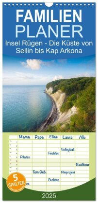 Familienplaner 2025 - Insel Rügen - Die Küste von Sellin bis Kap Arkona mit 5 Spalten (Wandkalender, 21 x 45 cm) CALVENDO