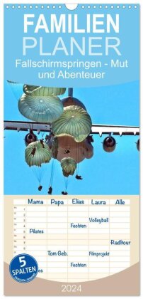 Familienplaner 2025 - Fallschirmspringen - Mut und Abenteuer mit 5 Spalten (Wandkalender, 21 x 45 cm) CALVENDO