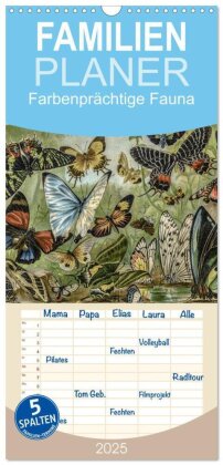 Familienplaner 2025 - Farbenprächtige Fauna. Fische, Vögel, Schmetterlinge in Grafiken des 19 Jahrhunderts mit 5 Spalten (Wandkalender, 21 x 45 cm) CALVENDO