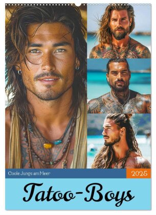 Tatoo-Boys. Coole Jungs am Meer (Wandkalender 2025 DIN A2 hoch) - CALVENDO Monatskalender