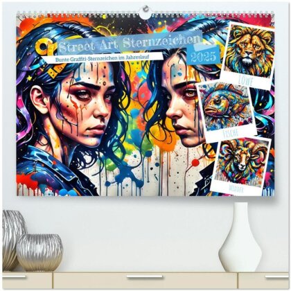 Street Art Sternzeichen (hochwertiger Premium Wandkalender 2025 DIN A2 quer) - Kunstdruck in Hochglanz