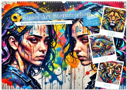 Street Art Sternzeichen (Wandkalender 2025 DIN A2 quer) - CALVENDO Monatskalender