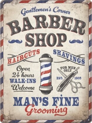 Blechschild. Achtung / Barber Shop