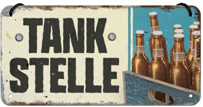 Hängeschild. Open Bar / Tankstelle Bier