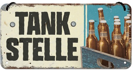 Hängeschild. Open Bar / Tankstelle Bier