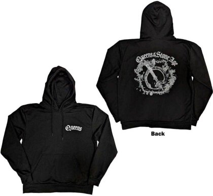 Queens Of The Stone Age Unisex Pullover Hoodie - Floral Chains (Black) (Back Print)