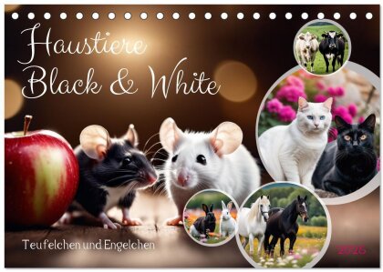 Haustiere - Black and White (Tischkalender 2025 DIN A5 quer), CALVENDO Monatskalender