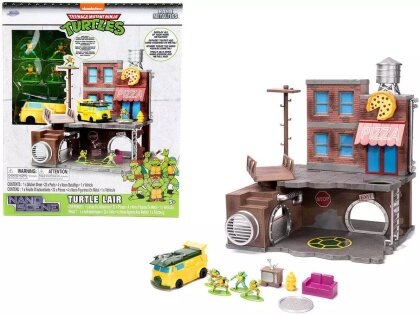 Teenage Mutant Ninja Turtles - Lair Diorama /Party Wagon & Figurines -- JADA Nano