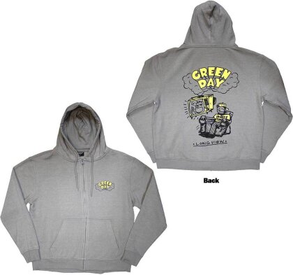 Green Day Unisex Zipped Hoodie - Longview Doodle (Grey) (Back Print)